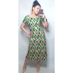 BLANCA długa sukienka z rękawkiem - zielona ze wzorem